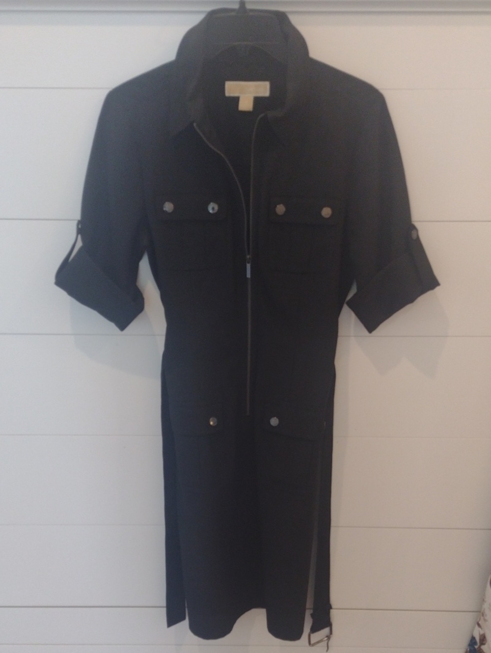 Black Zip-Front Utility Shirt Dress Michael Kors Size Small